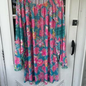Simply Southern Teal Dress with Pink Floral Print